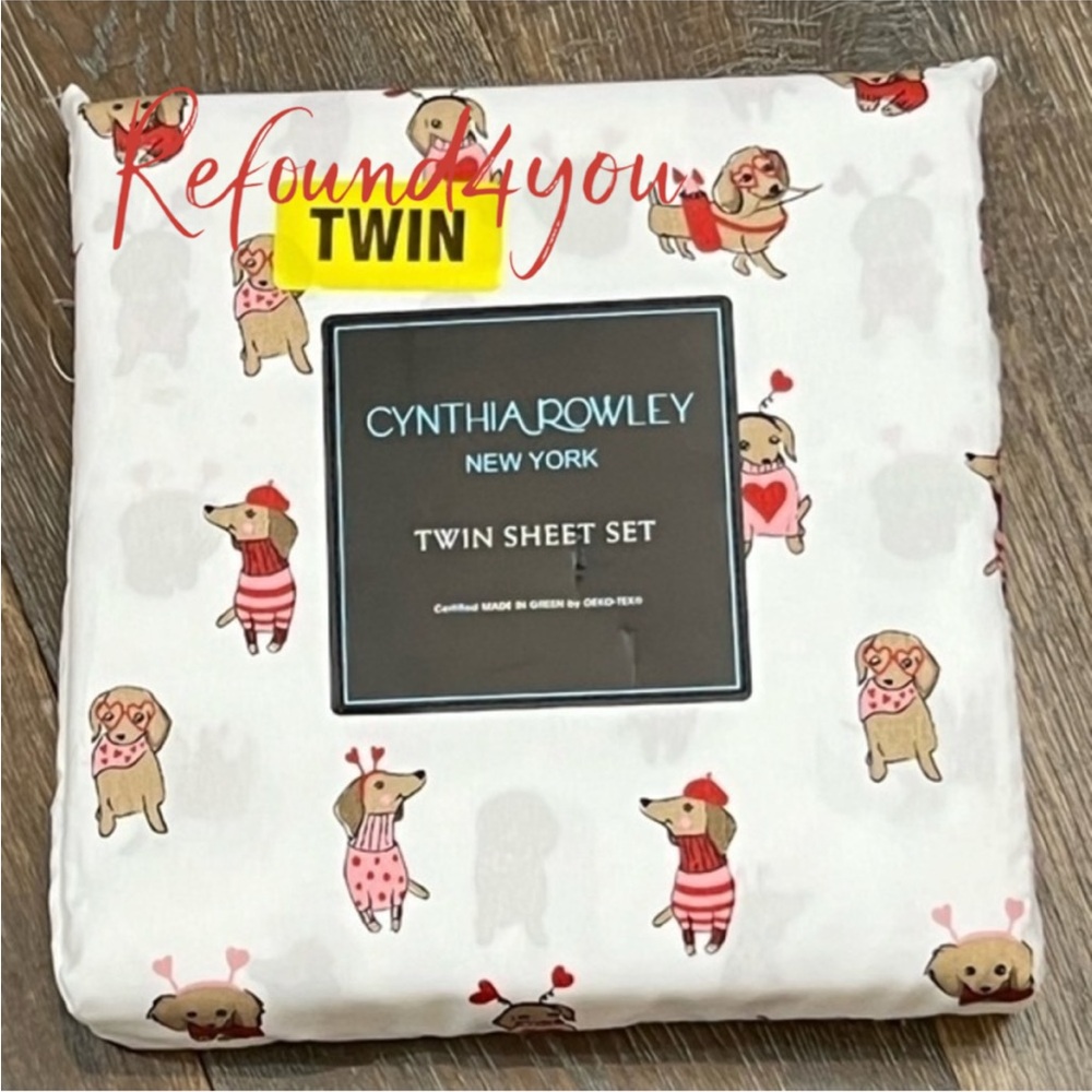 HOLIDAY - Cynthia Rowley - ‘Dachshund  Valentine’ Twin Sheet Set. NWT Firm!